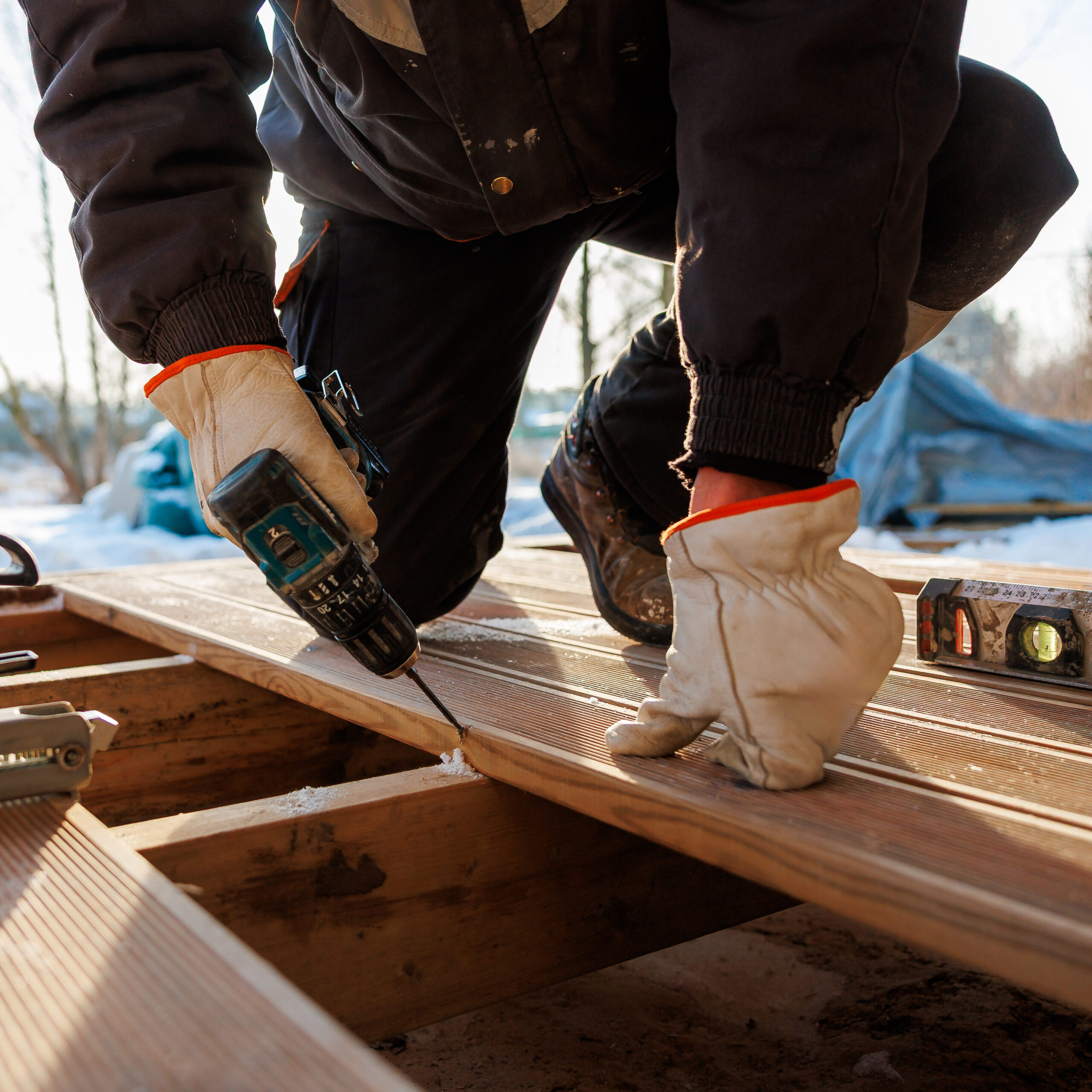 kneeling on timber joist